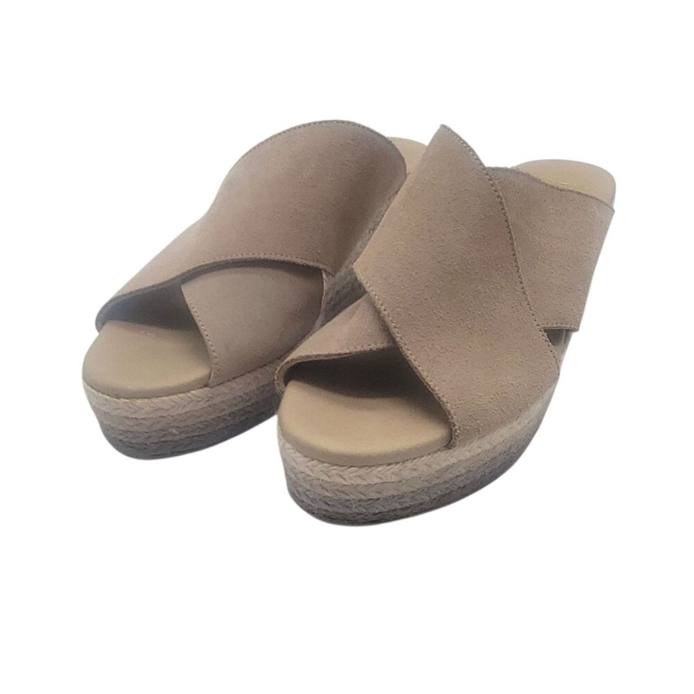 Women’s Tan Suede Platform Slide Sandals